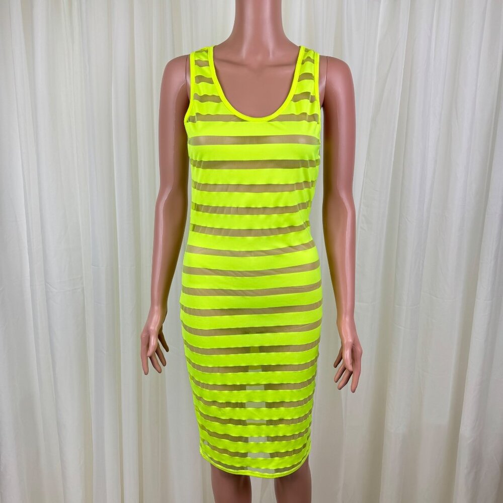 Women's Magia USA Neon Stripe Mesh Accent Midi Dress Cover Up *No Size Tag*